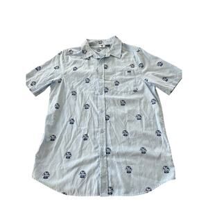 Pabst Blue Ribbon Shirt  Short Sleeve Button Up Chambray PBR-Large